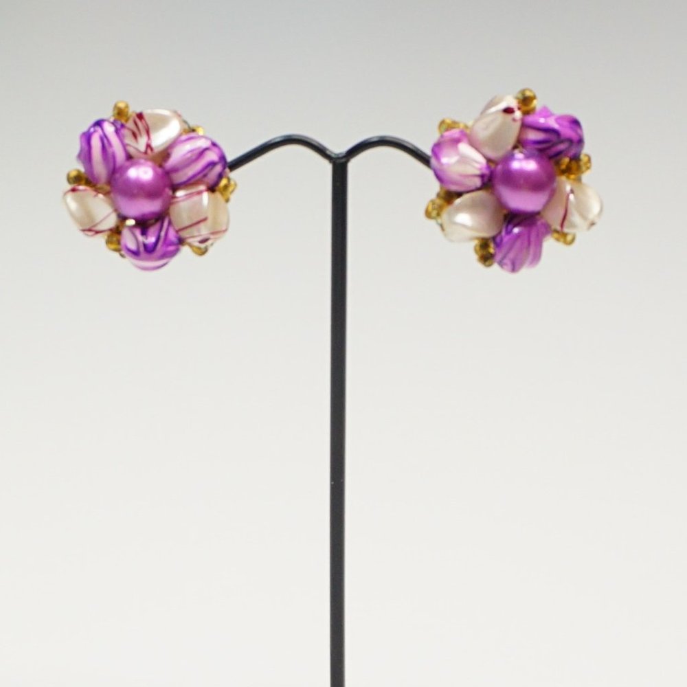 2/$30 - Vintage Purple Beaded Clip-On Earrings